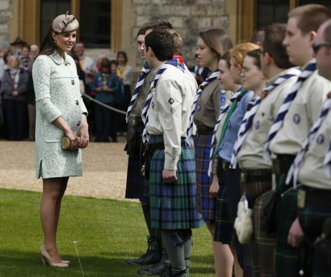 Catherine attends the National Review of Queen's Scouts at Windsor Castle on April 21.