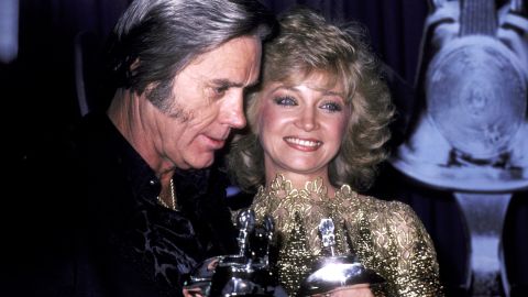 Jones and Barbara Mandrell pose during the 1991 Academy of Country Music Awards in Los Angeles.