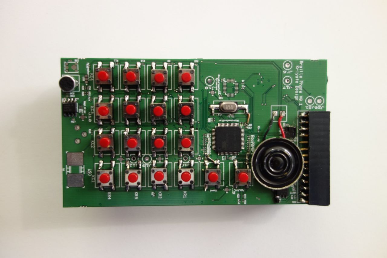 Dagar's first working prototype of the Braille smartphone was little more than an exposed circuit board with moveable pins.