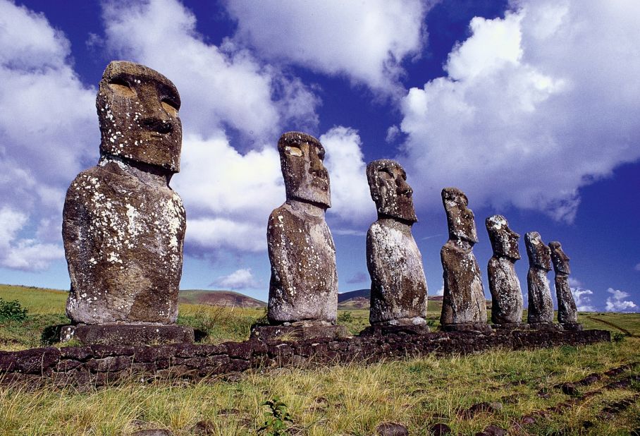 Easter Island, or Hanga Roa, is the most remote inhabited island on the planet. Carved from solid basalt between the 13th and 16th centuries, the group of more than 800 massive stone monuments known as moai scattered across the volcanic landscape are the legacy of a Polynesian society that settled here around 300 AD.