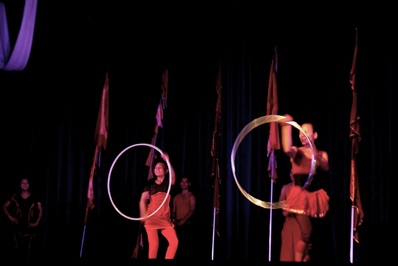 The Circus Kathmandu company is made up of nine women and four men and they train about four hours a day.