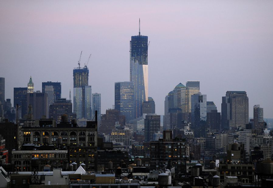 Weather delayed the morning delivery of the final two sections of a 408-foot spire to the top of One World Trade Center on Monday, April 29, according to the Port Authority of New York and New Jersey. 