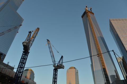 Cranes surround the new building on April 2 during the last stages of the construction.