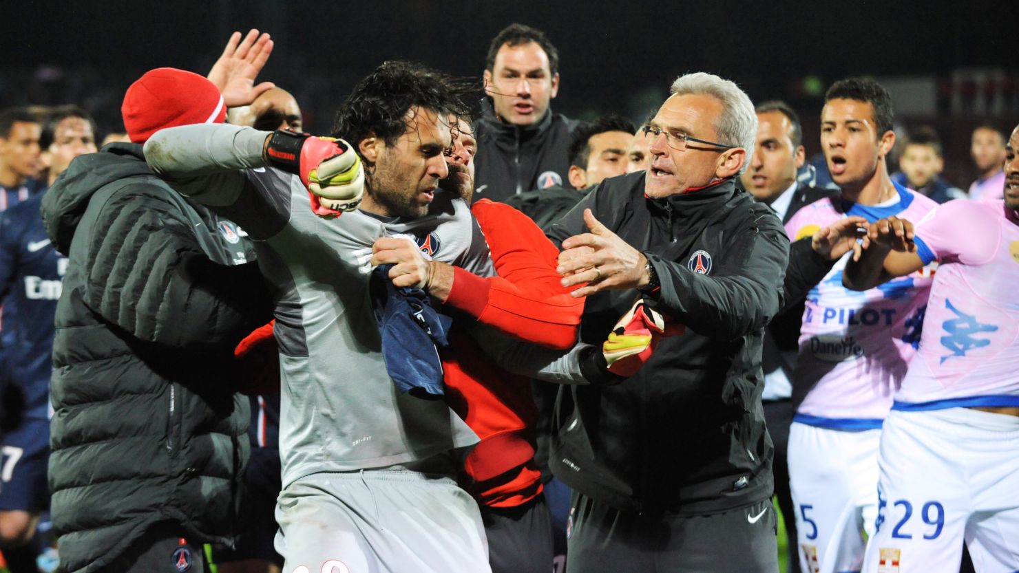 Paris Saint-Germain goalkeeper Salvatore Sirigu was sent off after the final whistle.