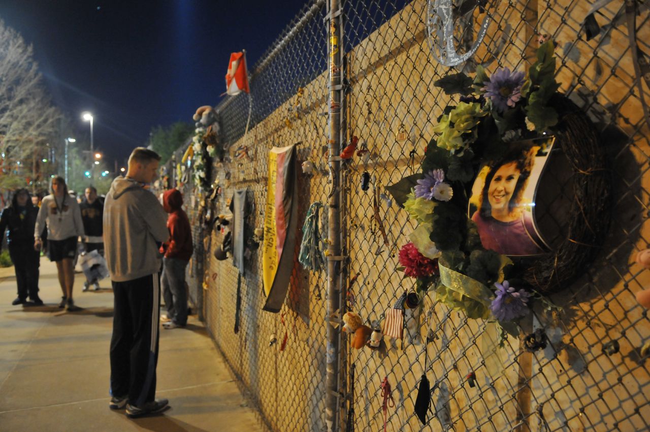 Victims of the 1995 Oklahoma City bombing are remembered at the site of the blast, which abuts the starting line for the city's memorial marathon.