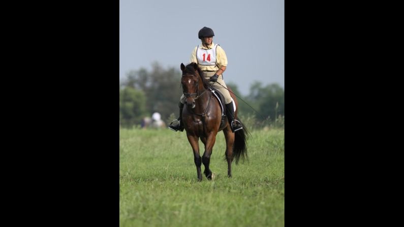 Kathy Stim's first outing with ex-racehorse Archer (formerly Wood Be Me) was in 2010 at the Long Run Hounds Hunter Pace. She is the vice president of<a href="http://www.secondstride.org/index.html" target="_blank" target="_blank"> Second Stride</a>, a thoroughbred rehabilitation farm, and adopted Archer there. Archer was almost put down because of his injuries.