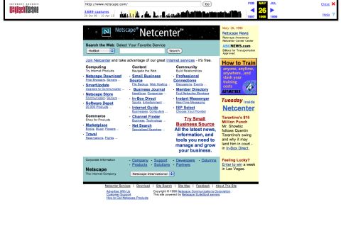 News, information and various Web services could be found at the <a href="http://netscape.com" target="_blank" target="_blank">netscape.com</a> homepage of May 1998.
