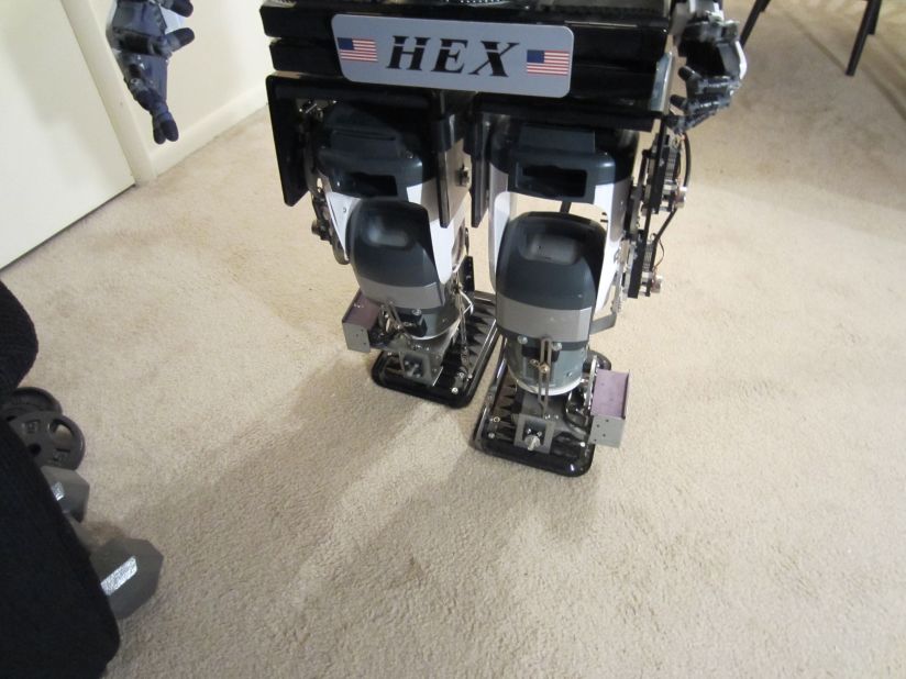 His feet are made from cooking trays and his legs were built using hi-fi speakers. 