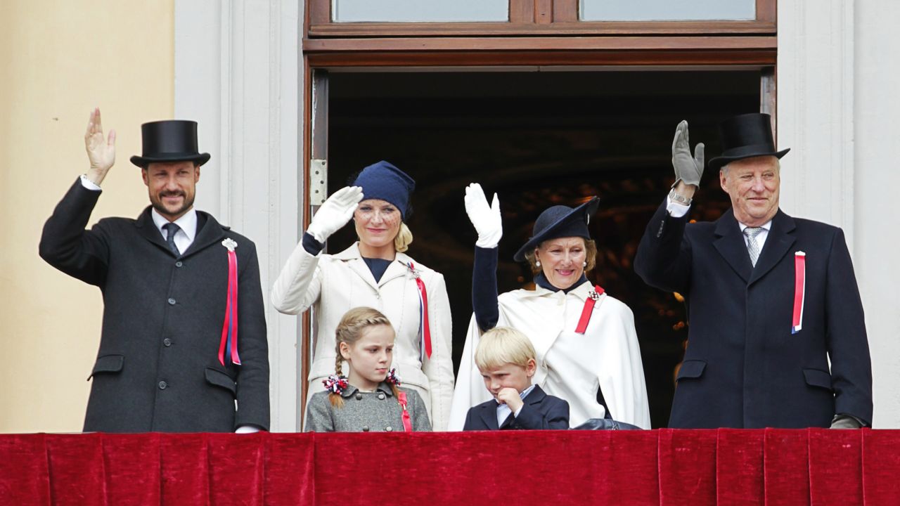 Norway's Crown Prince Haakon, left, and Crown Princess Mette-Marit, second left, are next in line behind King Harald and Queen Sonja.