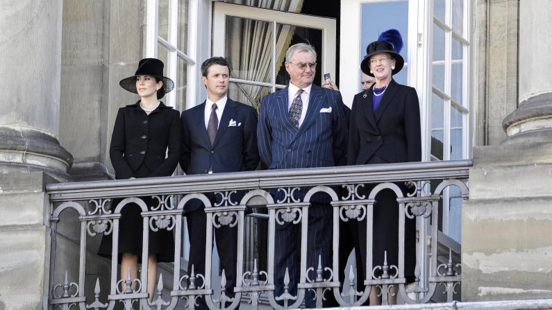 Left to right: Denmark's Crown Princess Mary and Crown Prince Frederik are next in line behind Prince Consort Henrik and Queen Margrethe.