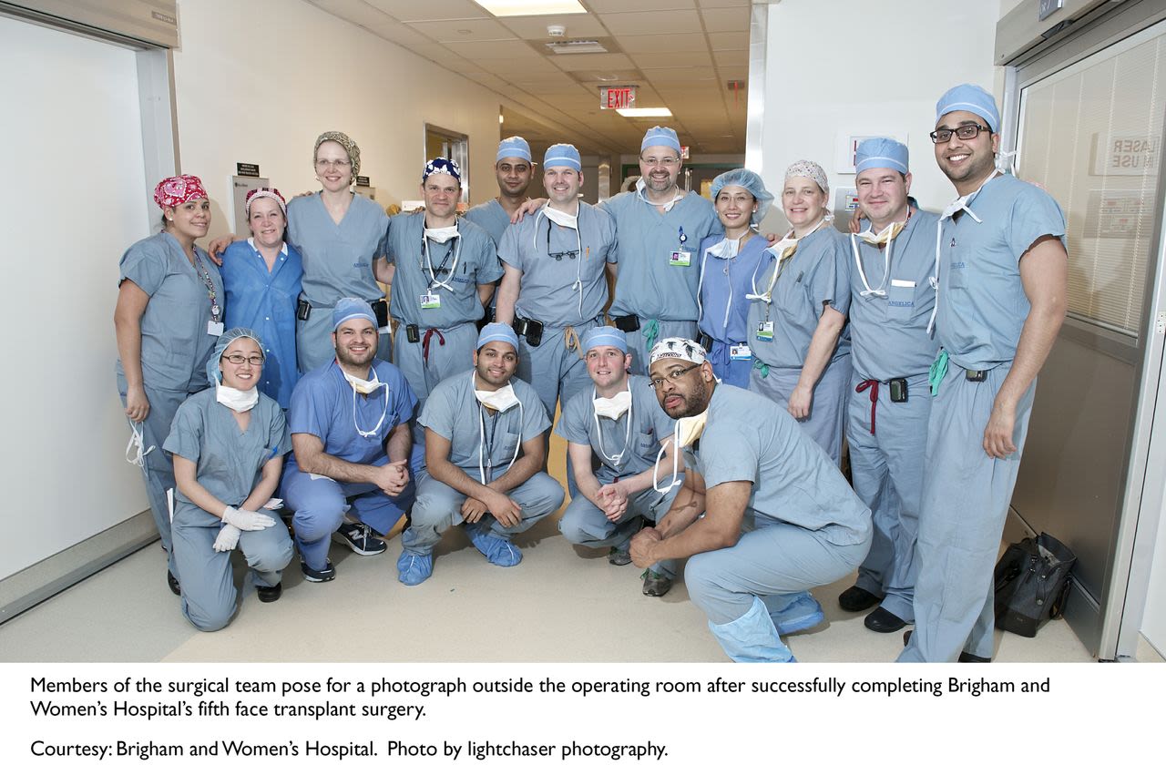 Members of Tarleton's face transplant surgery team at Brigham and Women's Hospital in Boston. The February procedure took 15 hours.