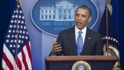 US President Barack Obama holds a press conference in the Brady Press Briefing Room of the White House in Washington on April 30, 2013. Obama warned against a rush to judgment on Syria's use of chemical arms, but said proof of their use would trigger a 'rethink' of his reluctance to use military force.