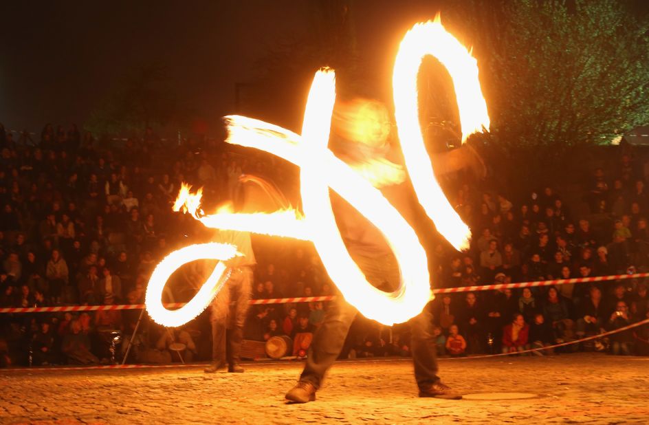 Fire dancers perform on Walpurgis night on April 30 in Berlin, Germany. Walpurgis night is celebrated in many parts of central Europe as the end of winter, with the ritual burning of a straw witch.