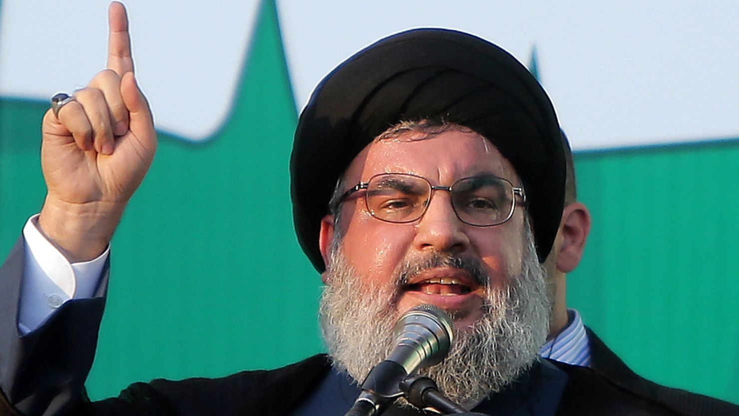 Lebanon's Hezbollah chief Hassan Nasrallah, addressing supporters in Beirut in 2012.