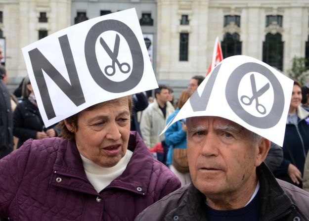 Demonstrators in Madrid take part in a Labor Day protest against the Spanish government's austerity policies.