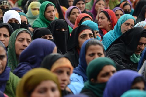 Government employees protest for better pay and job security in Srinagar, India.