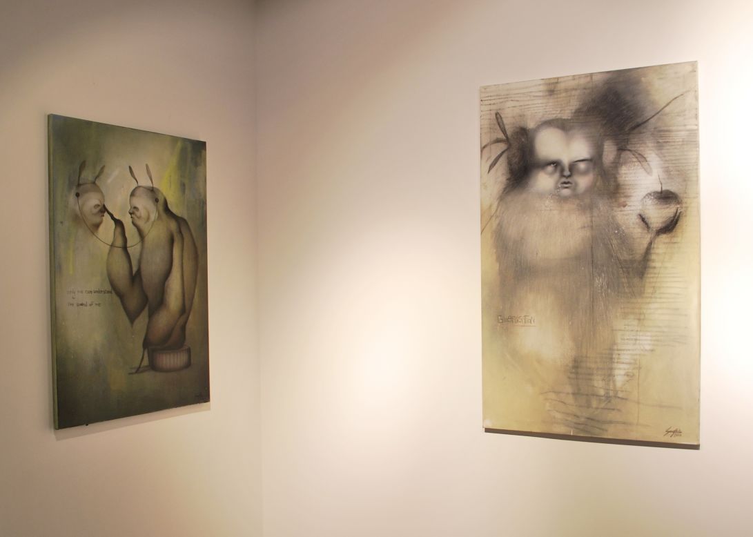 Athr Gallery, one of Saudi's first contemporary art institutions, is committed to showcasing the work of young Saudi artists. Above are paintings by Sara Abdu, who exhibited at Athr's Young Saudi Artist exhibition in 2012.