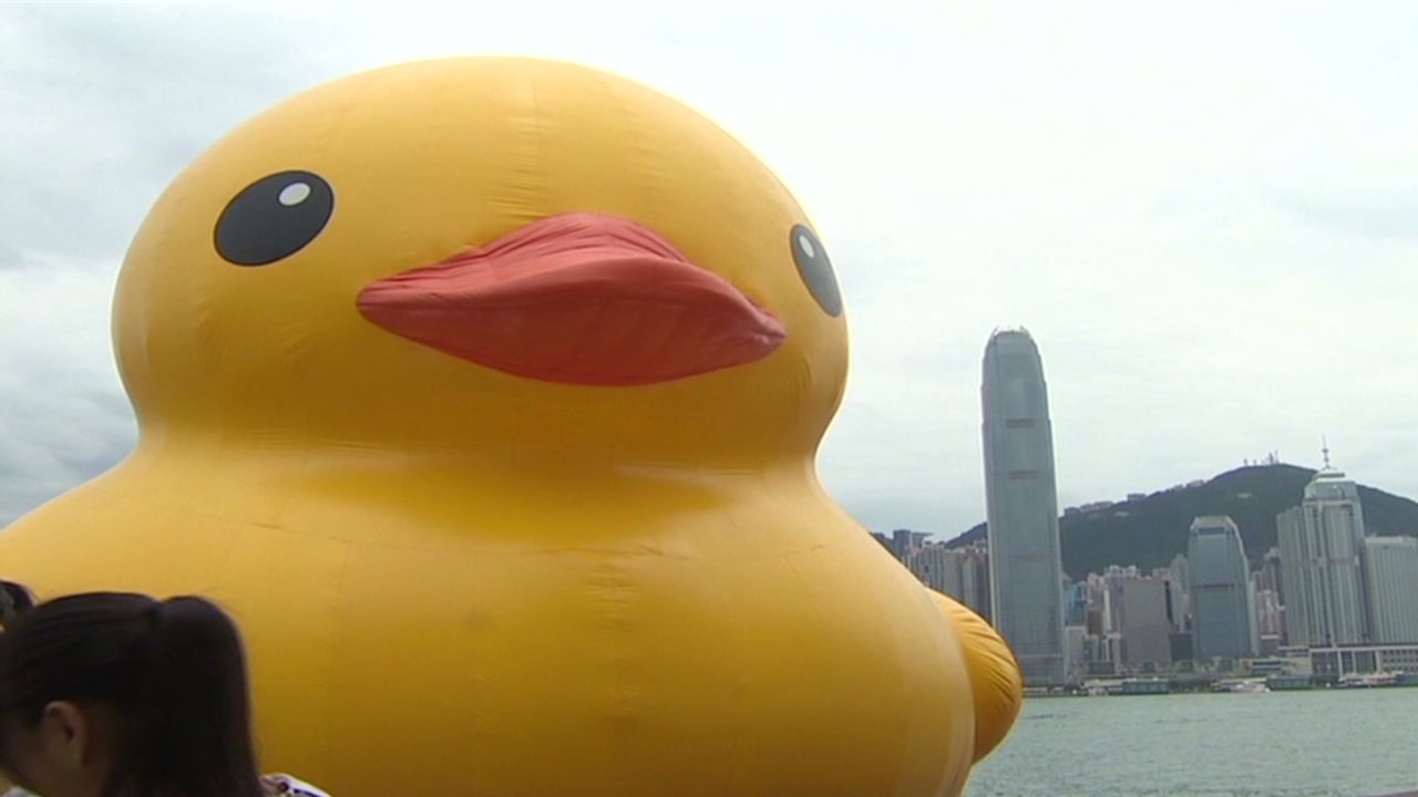 Two giant rubber ducks debut in Hong Kong in bid to drive double