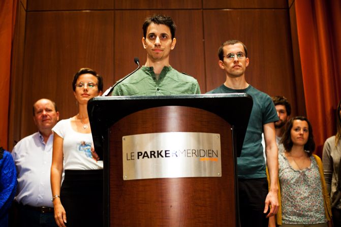 Josh Fattal, center; Sarah Shourd, left; and Shane Bauer were detained by Iran while hiking near the Iraq-Iran border in July 2009. Iran charged them with illegal entry and espionage. Shourd was released on bail for medical reasons in September 2010; she never returned to face her charges. Bauer and Fattal were convicted in August 2011, but the next month they were <a href="index.php?page=&url=http%3A%2F%2Fwww.cnn.com%2F2011%2FWORLD%2Fmeast%2F09%2F16%2Firan.hikers.timeline%2Findex.html">released on bail</a> and had their sentences commuted.