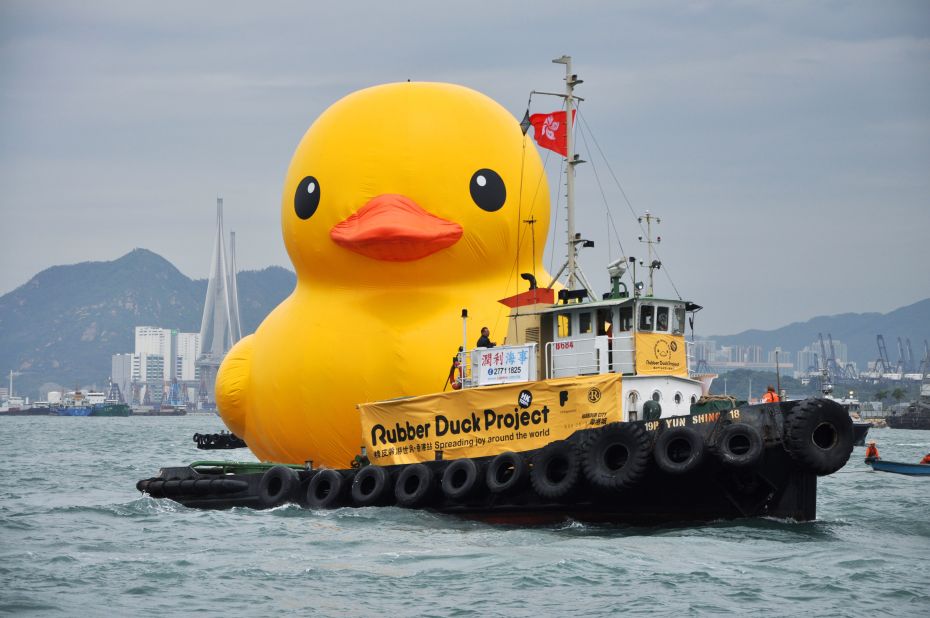 The famed 18-meter inflatable art installation created by Dutch artist Florentijn Hofman, seen here during happier times, burst and deflated in <a href="http://travel.cnn.com/taiwan">Taiwan's</a> Keelung Port on Tuesday, leaving locals shocked and disappointed. 
