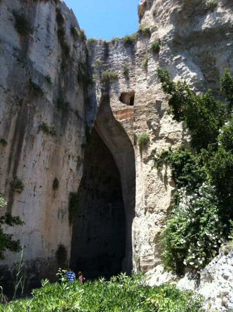 The Ear of Dionysius is a 30-meter high rock cavern in Syracuse's botanic garden and reportedly where the tyrant Dionysius jailed his enemies to hear what they were conspiring through a side room. The town is also home to Apollo's temple and the magnificent Piazza del Duomo.
