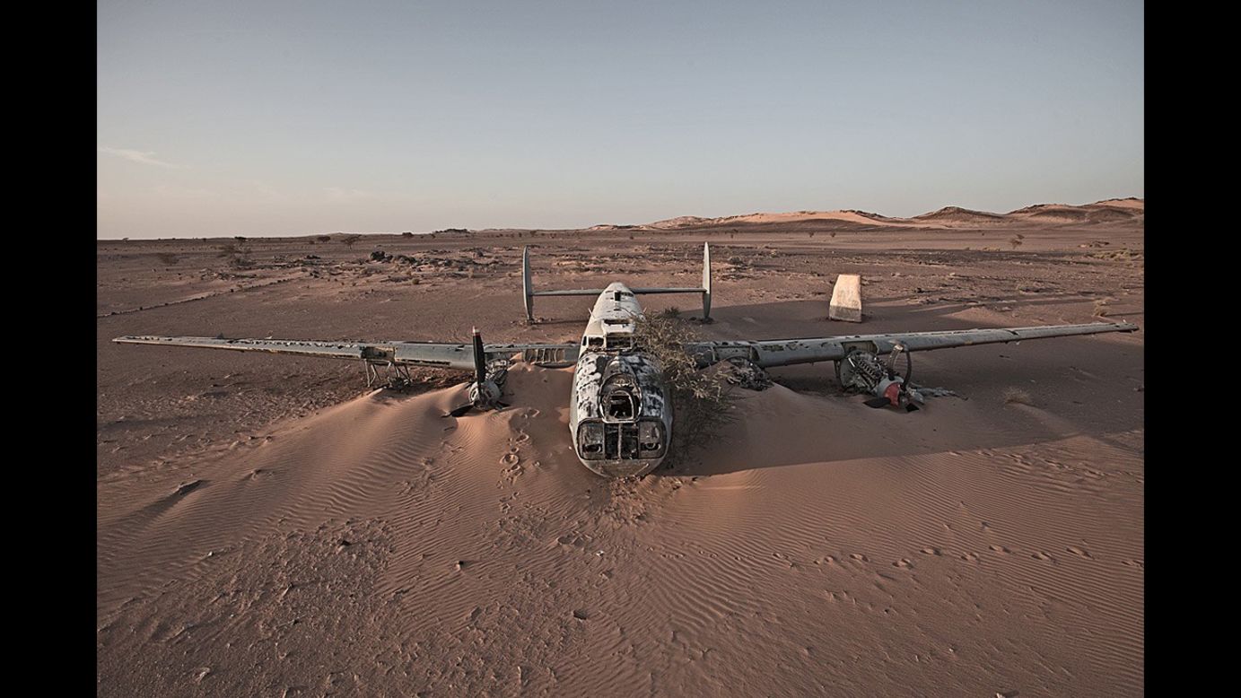 An Avro Shackleton, a British-made maritime patrol aircraft, is swallowed by the sand in Western Sahara. A local rebel group helped Eckell reach the site from Mauritania. "We had to go cross-country, as the military would stop us on the gravel roads -- a different kind of thrill."