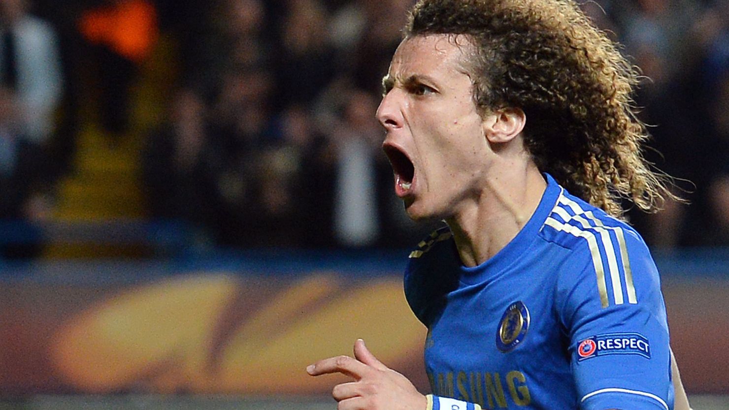 David Luiz shows his delight at scoring a superb third in Chelsea's 3-1 second leg win over Basel in London.