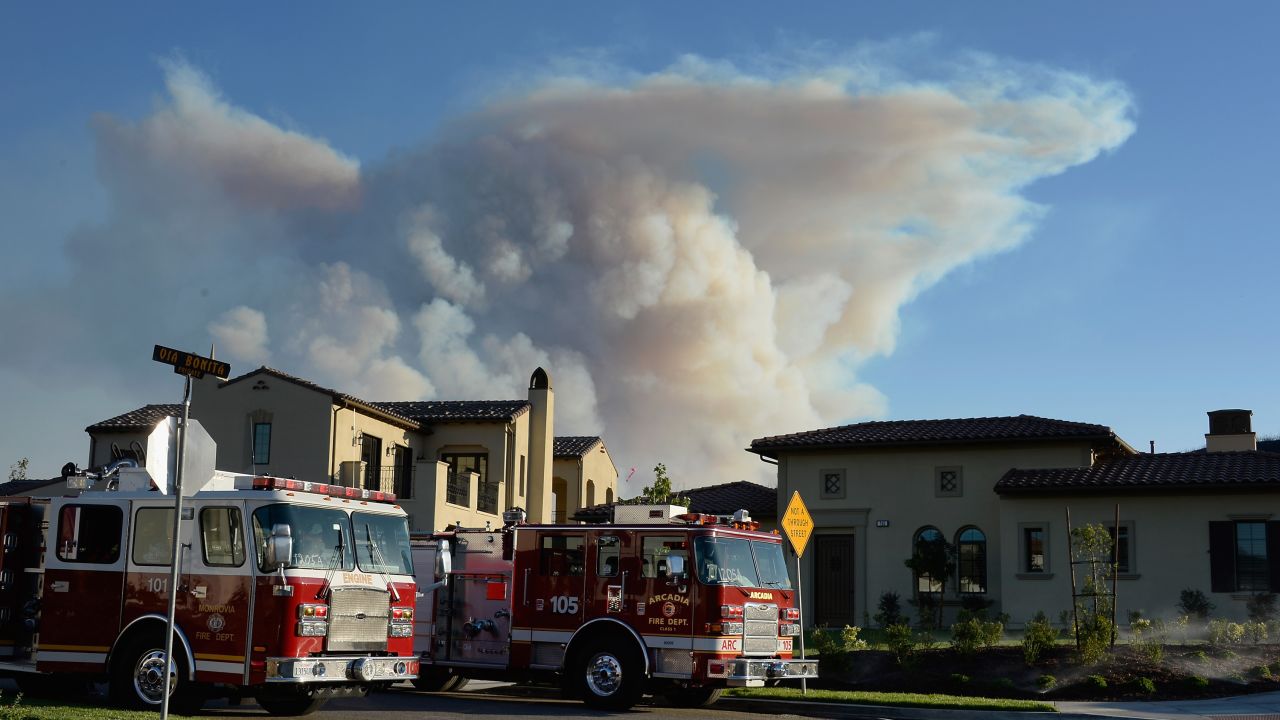 A large plume of smoke rises from the wildfires in Newbury Park, California, on May 2.