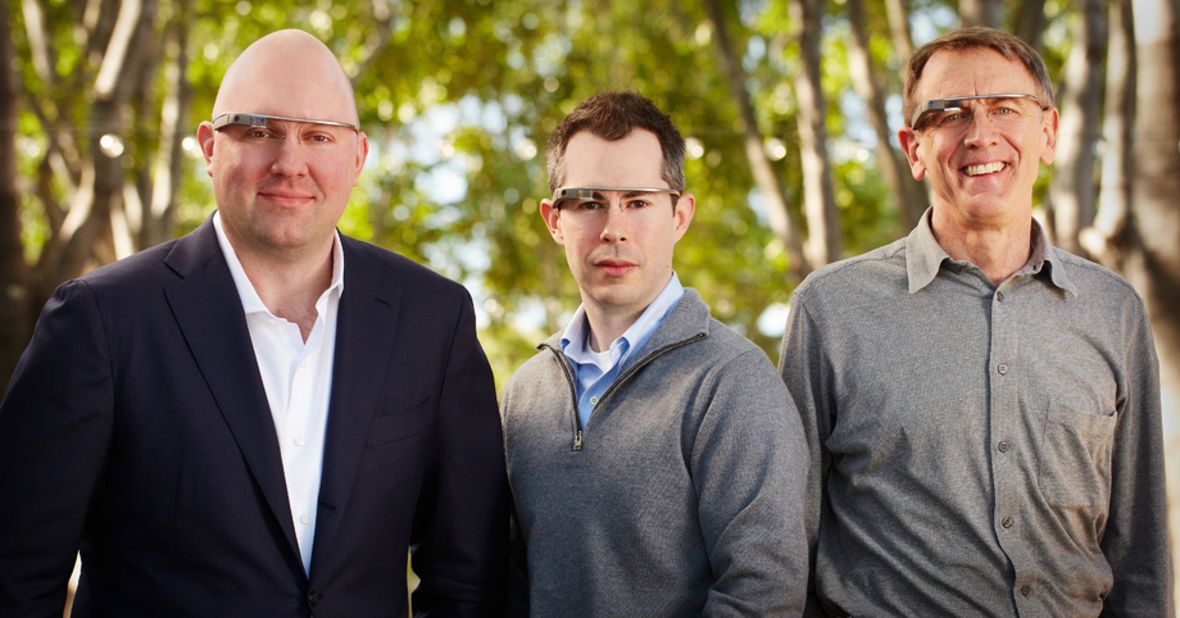 Tech investors Marc Andreessen, Bill Maris and John Doerr model Google Glass in this image provided by the company. What kind of fashion statement are they making? One thing is certain: They are also featured in the Tumblr blog.