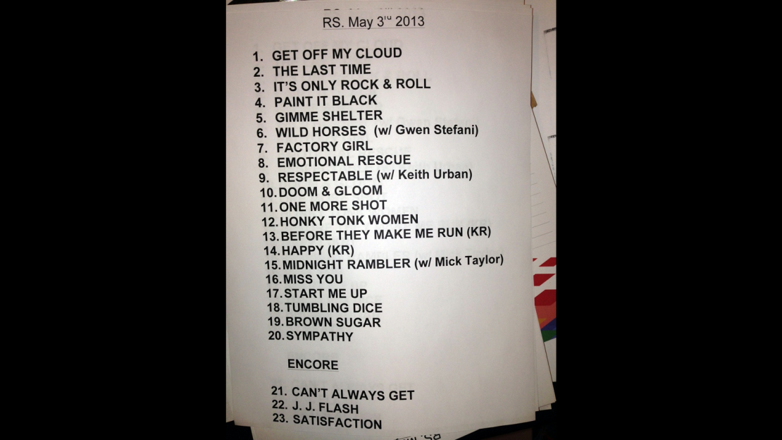 The set list from the May 3 concert.