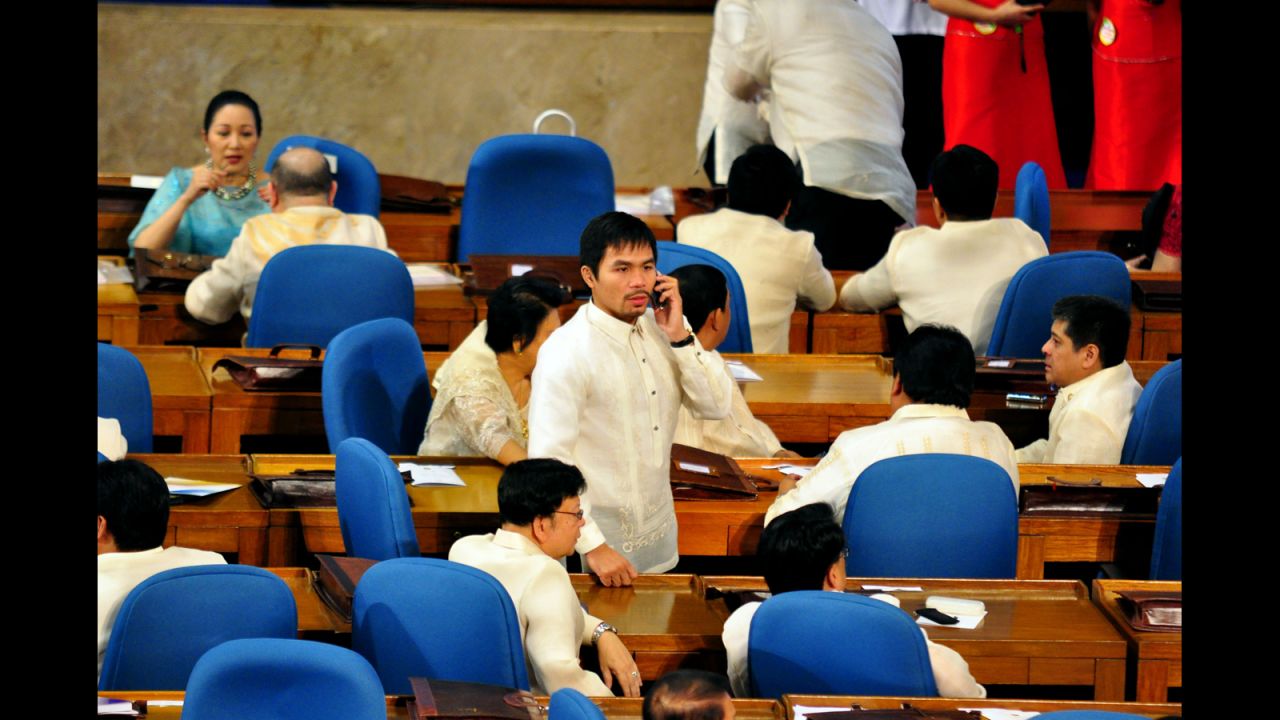 Pacquiao attends a session of the Lower House as congressman representing his home district of Sarangani during the State of The Nation address of President Benigno "NoyNoy" Aquino on July 26, 2010.
