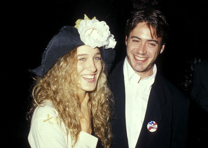 Actress Sarah Jessica Parker and Downey dated for years during the 1980s, and according to Downey, they broke up in 1991<a href="http://www.huffingtonpost.com/2008/04/16/robert-downey-jr-on-datin_n_97012.html" target="_blank" target="_blank"> because of his drug problem</a>. Here, the couple attend a cocktail party for the Dukakis presidential campaign at Norman Lear's home in Beverly Hills, California, on September 15, 1988.