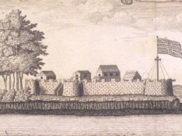 Historical image of the British slave trading post of Bunce Island.