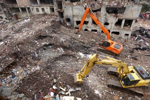 Workers continue rescue and recovery operations on Tuesday, May 7, nearly two weeks after the Rana Plaza building's collapse outside Dhaka.  