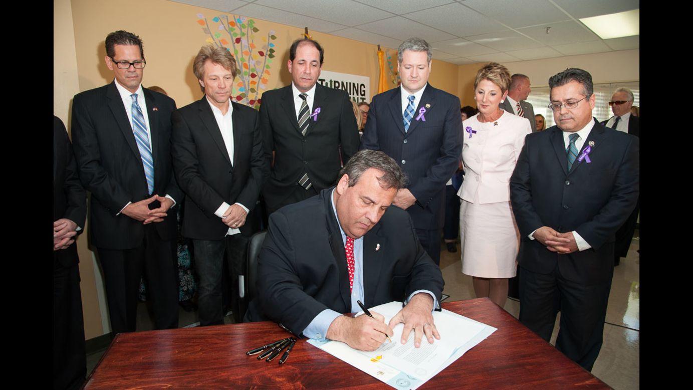 Christie signs the Overdose Prevention Act on May 2, 2013 in Paterson, New Jersey.