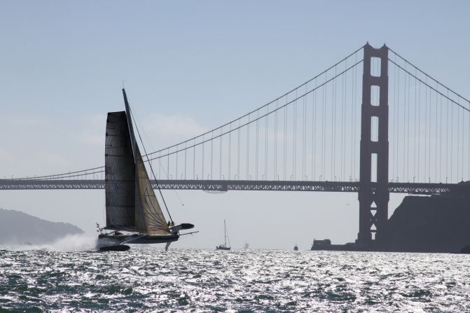 The Hydroptere is no stranger to record-breaking performances. In 2005 it crossed the Channel three minutes faster than Louis Blériot did in the first plane in 1909, with a time of 34 minutes. In September last year, it also broke the one mile speed record on San Francisco Bay, notching up 69 kilometers per hour.