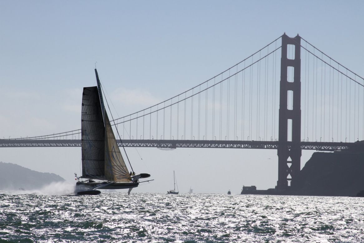 The Hydroptere is no stranger to record-breaking performances. In 2005 it crossed the Channel three minutes faster than Louis Blériot did in the first plane in 1909, with a time of 34 minutes. In September last year, it also broke the one mile speed record on San Francisco Bay, notching up 69 kilometers per hour.