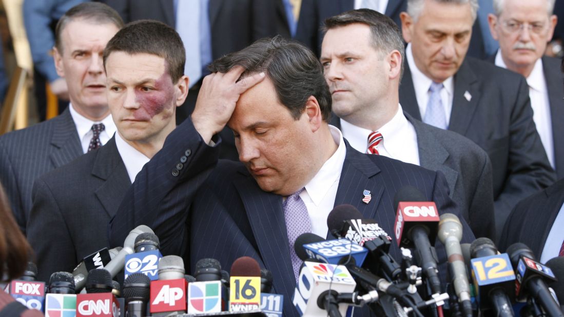 Then U.S. Attorney for the District of New Jersey, Christie pauses on May 8, 2007, before a news conference concerning a thwarted terrorist plot to attack the U.S. Army's Fort Dix outside Trenton.