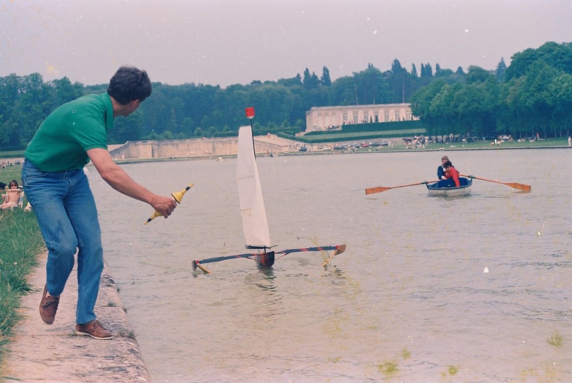 As a youngster growing up in a children's home in France, Thebault dreamed of making a sail boat lift off. "I felt like I was living in a jail and I wanted to fly," he said, pictured here with a model boat outside the Palace of Versailles in 1985. 