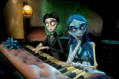 The character Victor Van Dort plays a fictional Harryhausen piano with the corpse bride in a scene from Tim Burton's 2005 film "The Corpse Bride."