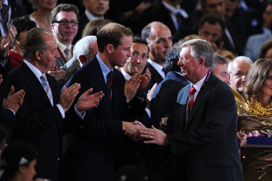 United reached the final again the following season, but lost to Barcelona. Here Ferguson speaks with Britain's Prince William at the Stadio Olimpico in Rome, Italy.