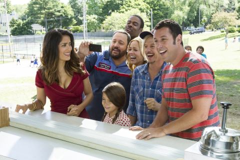Adam Sandler (far right, with Salma Hayek, Kevin James, Chris Rock, Maya Rudolph and David Spade) can do no right with critics. "Grown Ups 2" received just 7% approval, according to Rotten Tomatoes. It still made $129 million domestically.