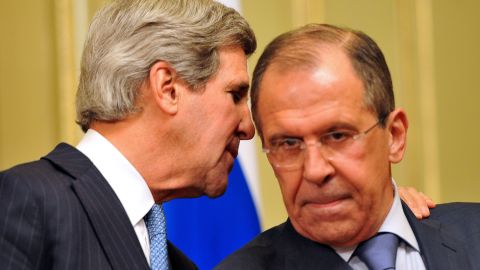 US Secretary of State John Kerry (left) and his Russian counterpart Sergei Lavrov in Moscow on May 7, 2013. 