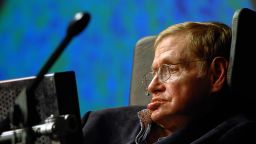 British astrophysicist Stephen Hawking delivers a lecture on May 11, 2008, on the outskirts of Cape Town, South Africa.