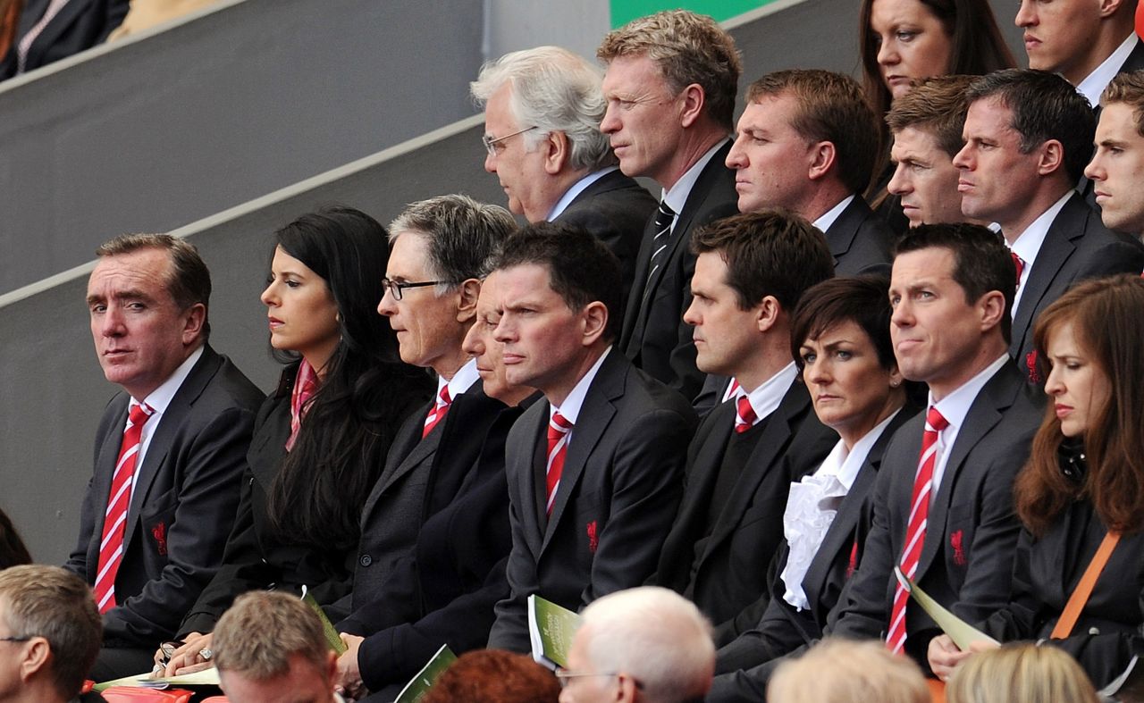 Other notable attendants of the Hillsborough memorial service were: (from back row, left to right) Everton chairman Bill Kenwright, Moyes, Liverpool manager Brendan Rogers, Liverpool players Steven Gerrard, Jamie Carragher, Jordan Henderson, Liverpool managing director Ian Ayre, Linda Pizzuti and her husband -- Liverpool's principal owner John W Henry -- and club chairman Tom Werner.