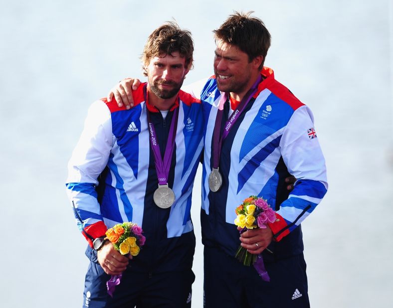 Britain's Iain Percy (left) and Andrew Simpson on the podium at the 2012 London Olympics. Percy is team director of Sweden's entry Artemis Racing. Simpson, his great friend and sailing partner, was tragically killed during training for last year's event.  
