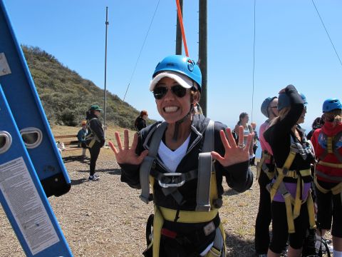 A camper emerges triumphant from the "leap of faith."