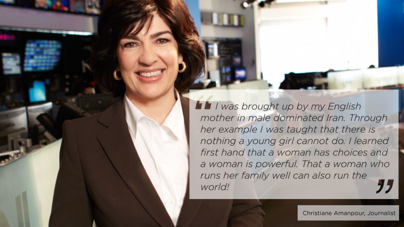 <a href="https://www.cnn.com/2013/05/10/showbiz/gallery/famous-daughters-mothers-day-life-lessons/www.twitter.com/camanpour" target="_blank">Christiane Amanpour</a><strong> </strong>is CNN's chief international correspondent and anchor of nightly foreign affairs show, <a href="http://amanpour.blogs.cnn.com/" target="_blank">Amanpour</a>. She has reported from every major world news event and hotspot, including Iraq, Afghanistan, North Korea as well as having interviewed most of the world's leaders, including Moammar Gadhafi, Hosni Mubarak, Tony Blair, Jacques Chirac and Hamid Karzai.