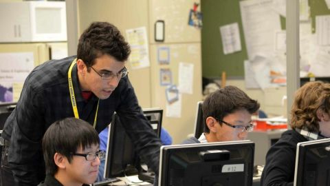 Robert El-Soudani teaches an advanced computer-science TEALS course at Hazen High School in Renton, Washington.