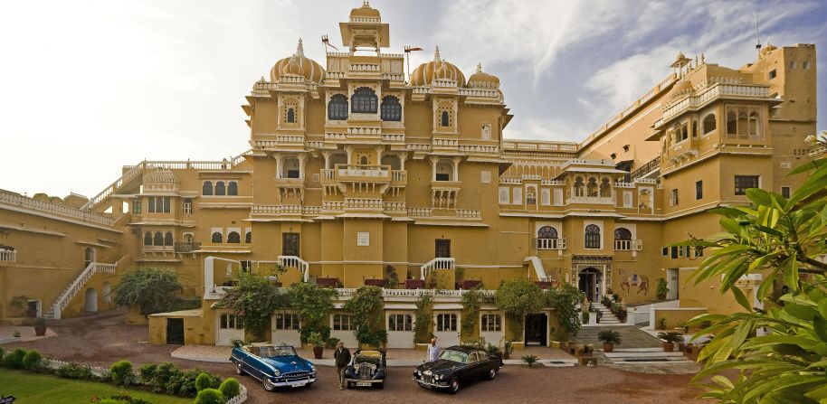 <strong>Deogarh Mahal, Deogarh: </strong>The brightly colored exterior of the Deogarh Mahal hotel in the state of Rajasthan. Once home to some of the most powerful feudal barons in the region, the rural residence is now a popular stop-off for well-to-do tourists.